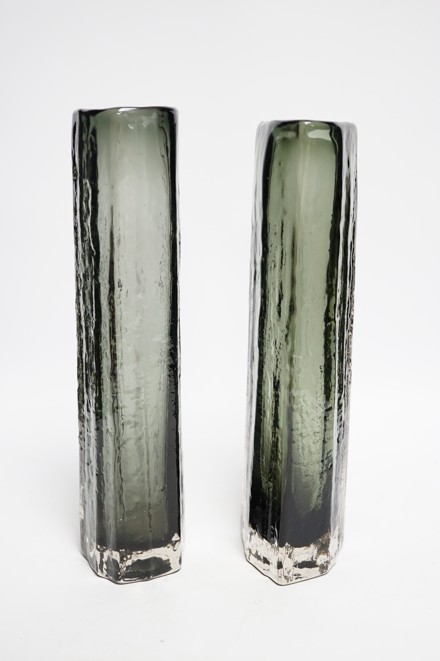 A near pair of Whitefriars ‘Cucumber’ vases in pewter, largest 30cm high
